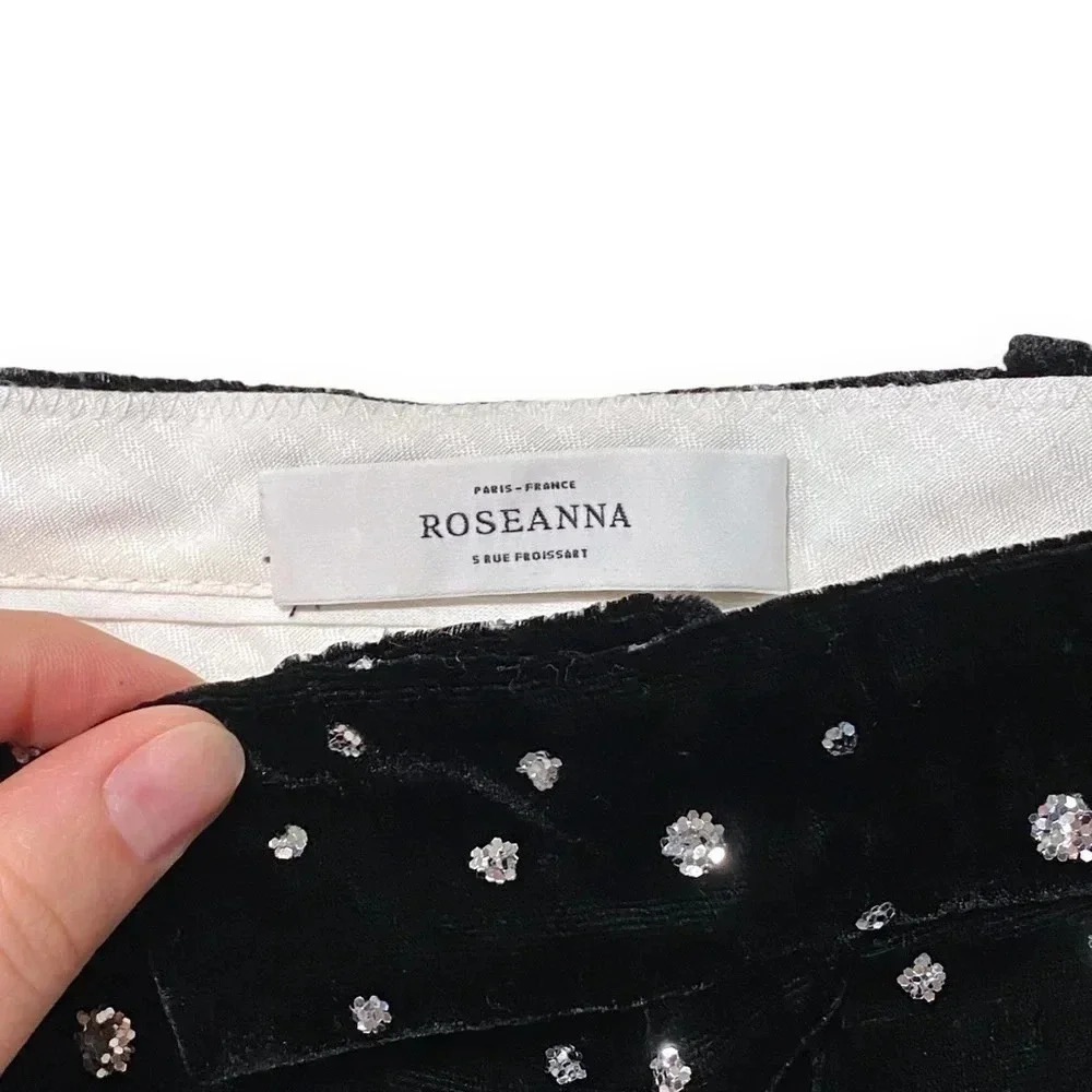 ROSEANNA Janet Polka Dot Velvet Crop Silver Glitter Dot Pants In Noir Black - Picture 7 of 11
